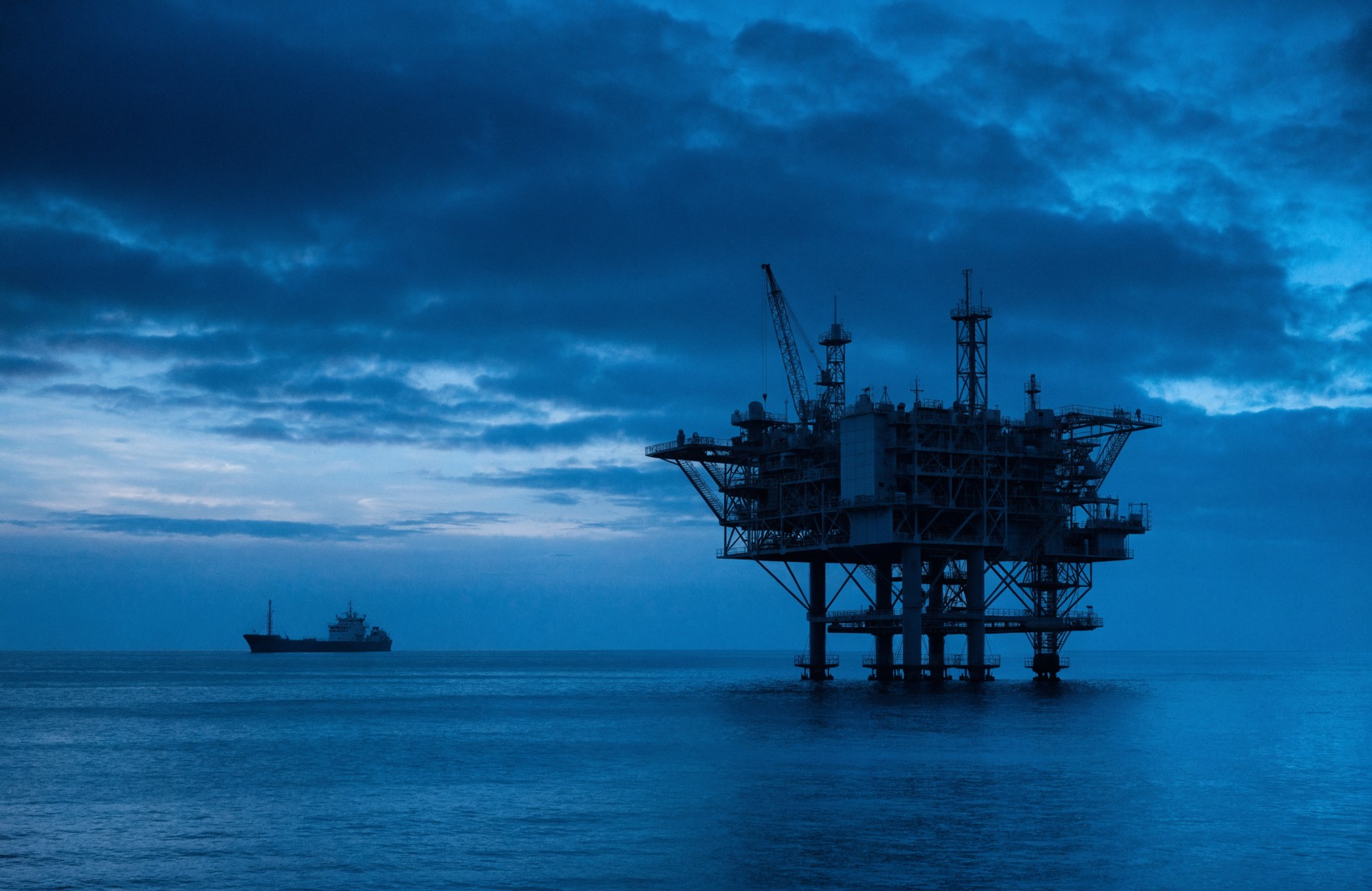North Sea offshore platform at blue hour